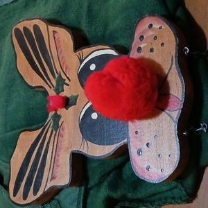 Rudolph Reindeer Christmas Decor Wood Solid Puff Nose Vintage 10x10